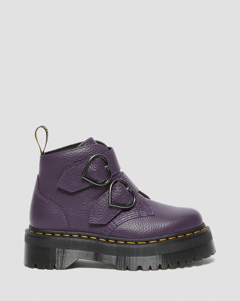 Botas Plataforma Dr Martens Devon Heart Cuero Mujer Morados | MX 544GSO